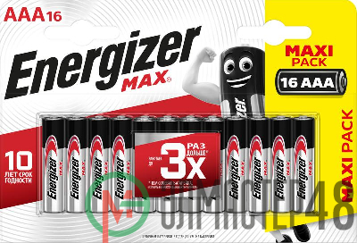 Элемент питания алкалиновый ENR MAX AAA FSB16 RU (блист.16шт) Energizer E301433301