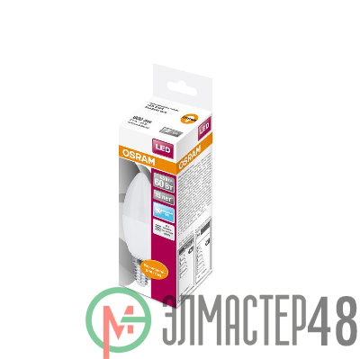 Лампа светодиодная LED STAR CLASSIC B 60 6.5W/840 6.5Вт свеча 4000К нейтр. бел. E14 550лм 220-240В матов. пласт. OSRAM 4058075134140