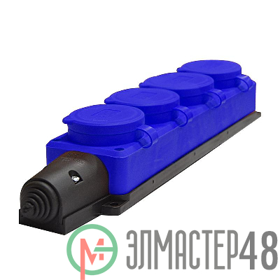 Колодка удлинителя 4-м Компакт 1ф с загл IP44 16А каучук син. UNIVersal 3045