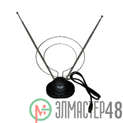 Антенна ТВ комнатная RX-100 телескопич. на подставке с кольцом VHF; UHF 47-860MHz REXANT 34-0100