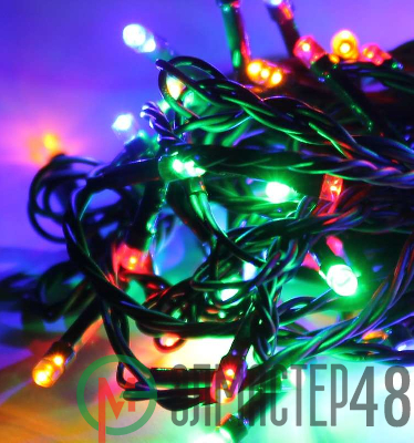 Гирлянда светодиодная 200LED шнур 21.5м IP20 8 режимов мигания мультиколор Космос KOC_GIR200_RGB