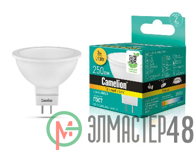 Лампа светодиодная LED3-JCDR/830/GU5.3 3Вт 3000К тепл. бел. GU5.3 215лм 220-240В Camelion 11367
