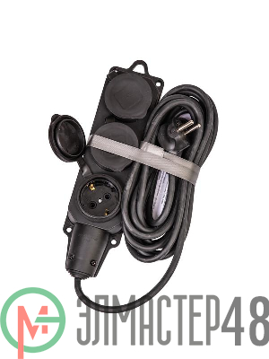 Удлинитель на каучуковой колодке 3х5м 16А IP44 250В 4кВт каучук КГ 3х2.5 черн. УХз16 Россия КОСМОС YKsm5m-3g(16A)KG-B