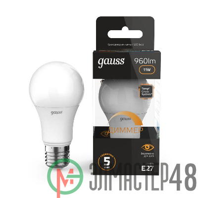 Лампа светодиодная Black A60-dim E27 11Вт 3000К диммир. Gauss 102502111-D