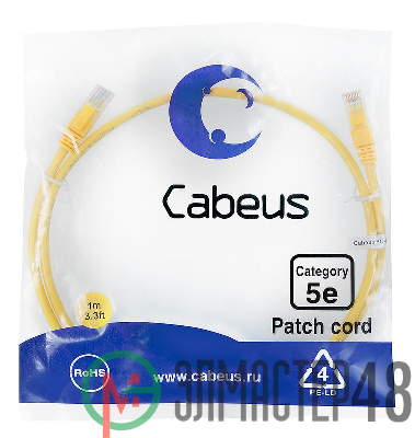Патч-корд U/UTP кат.5E PC-UTP-RJ45-Cat.5e-1m-YL-LSZH 2xRJ45/8p8c неэкранир. LSZH 1м желт. Cabeus 9497c
