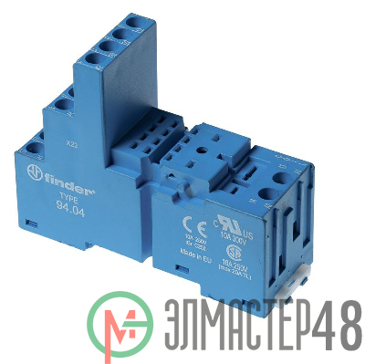 Розетка с винт. клеммами (с зажимной клетью) для реле 55.32 таймера 85.02 модули 86.00 99.02 в комплекте металлич. клипса 094.71 син. FINDER 9402SMA