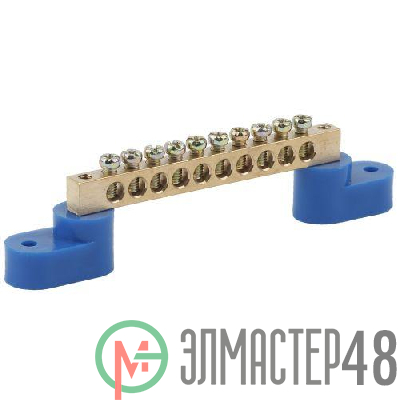 Шина N "ноль" на двух угловых изоляторах ШНИ-6х9-10-У2 NO-222-57 син. (уп.10шт) Эра Б0033437