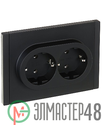Розетка 2-м СП FORTE&PIANO FP124 16А с заземл. без защ. шторок безвинт. крепл. черн. IEK FP-R21-16-1-K02