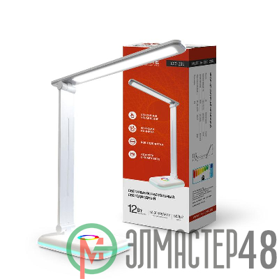 Светильник настольный светодиодный ССО 20Б 12Вт 6500К 640лм RGB-подсветка сенсор-диммер с адаптером бел. IN HOME 4690612041070