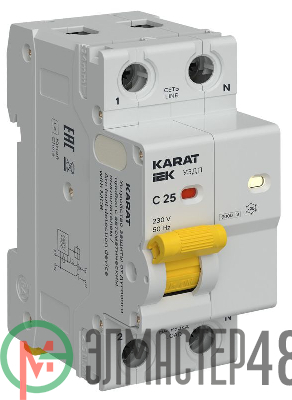 Устройство защиты от дугового пробоя KARAT УЗДП с авт. выкл. 1P+N C 25A IEK KA-DP11-1-025-C