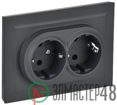 Розетка 2-м СП BRITE РСш12-3-БрГ 16А в сборе с заземл. защ. шторки графит IEK BR-R24-16-K53-F