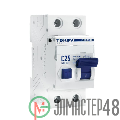 Выключатель автоматический дифференциального тока 2П (1P+N) 25А 30мА тип AC 6кА хар-ка C TOKOV Electric TKE-PZ60-RCBO-2-25-30-AC