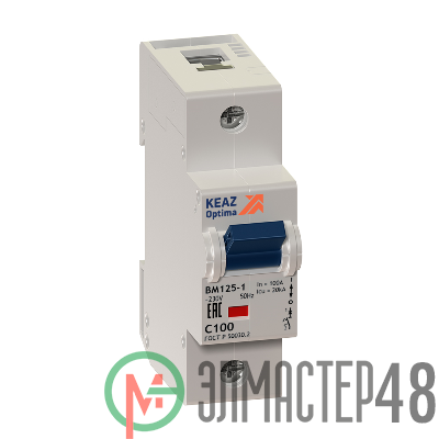 Выключатель автоматический модульный 1п C 80А 20кА OptiDin BM125-1C80-8ln-УХЛ3 КЭАЗ 138534