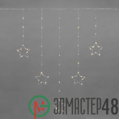 Гирлянда светодиодный занавес из росы с фигурами звезд IP20 USB + пульт управления тепл. бел. Neon-Night 315-846