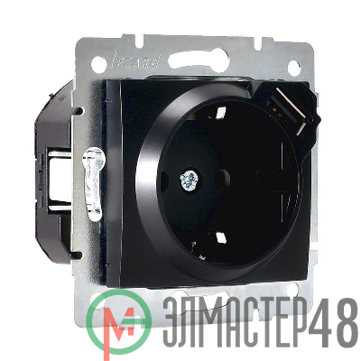 Механизм розетки 1-м СП KARINA 16А с з/к + USB разъем черн. бархат LEZARD 707-4288-181