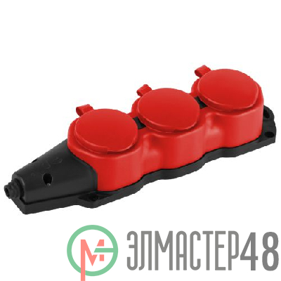 Колодка ЭРА KX-3e-RED-IP44 каучуковая с заземлением 3 розетки 16A IP44 красн. Эра Б0068393