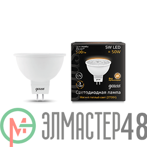Лампа светодиодная Black MR16 5Вт 2700К тепл. бел. GU5.3 500лм 12В FROST Gauss 201505105