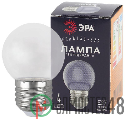 Лампа светодиодная ERAWL45-E27 P45 1Вт шар прозр. E27 4SMD для белт-лайт ЭРА Б0049572