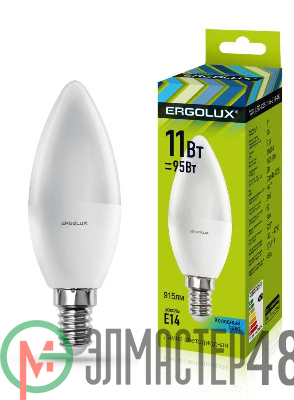 Лампа светодиодная LED-C35-11W-E14-4K 11Вт свеча 4500К бел. E14 180-240В Ergolux 13619