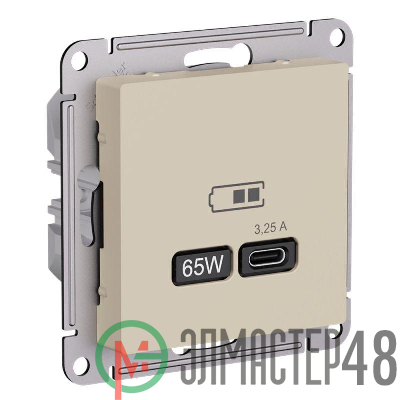 Розетка USB AtlasDesign тип C 65Вт высокоскор. ЗУ QC PD механизм песочн. SE ATN001227