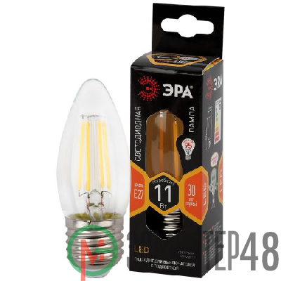 Лампа светодиодная филаментная F-LED B35-11w-827-E27 B35 11Вт свеча E27 тепл. бел. ЭРА Б0046986