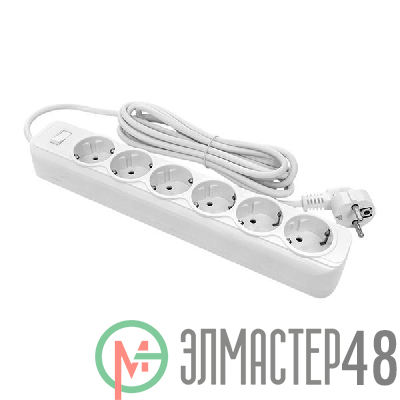 Удлинитель с сетевым фильтром 6х5м с заземл. 10А IP20 Блокбастер 2.2кВт ПВС 3х0.75 с выкл. PROxima EKF UFP10-375-6-05