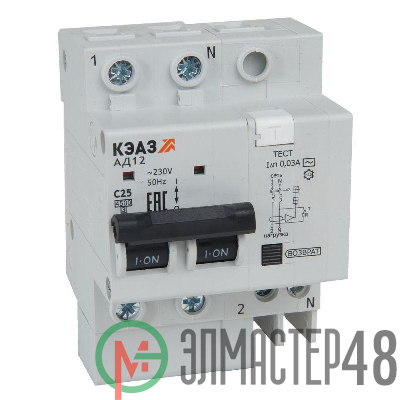 Выключатель автоматический АД12-22C16-АC-УХЛ4 дифференциального тока с защитой от сверхтоков (2P C16 30мА) 4.5кА КЭАЗ 318369