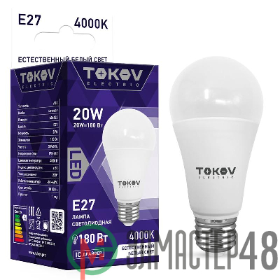 Лампа светодиодная 20Вт А60 4000К Е27 176-264В TOKOV ELECTRIC TKE-A60-E27-20-4K
