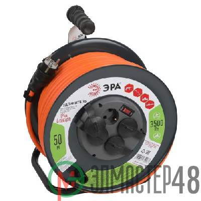 Удлинитель силовой RMx-4es-3x2.5-50m-IP44 на метал. катушке с заземлением с выключателем 4 розетки 50м ПВС Эра Б0052922