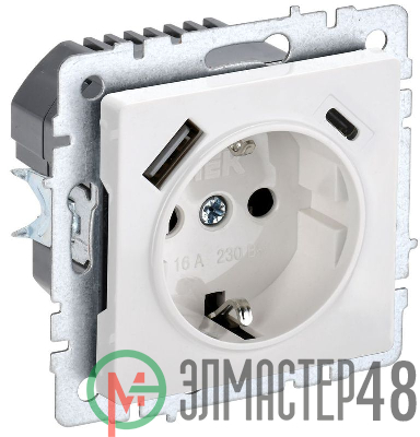 Розетка BRITE РЮш11-1-БрБ 16А с USB A+C 18Вт с заземл. защ. шторки бел. IEK BR-R14-16-U22-018-K01