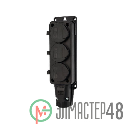 Розеткаштепсельная трехместнаявлагозащ. с/з 16А IP54 каучук Rexant 111-113