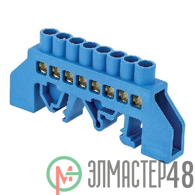 Шина нулевая N 8х12 8 отвер. латунь син. нейлоновый корпус комбинированный PROxima EKF sn0-125-8-dn
