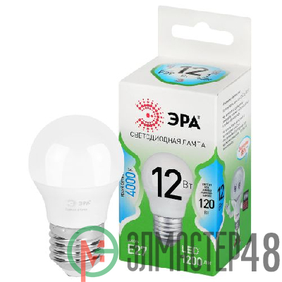 Лампа светодиодная GREEN LINE P45-12W-840-E27 GL 12Вт шар 4000К яркий свет бел. E27 Эра Б0067050