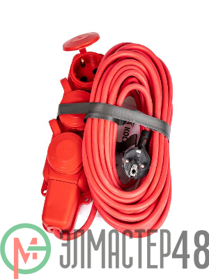 Удлинитель на каучуковой колодке 3х10м 16А IP44 250В 4кВт каучук КГ 3х2.5 красн. УХз16 Россия КОСМОС YKsm10m-3g(16A)KG-R