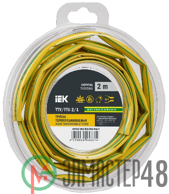 Трубка термоусадочная ТТУ нг-LS 2/1 желт./зел. (уп.2м) IEK UDR12-002-001-002-K52-T