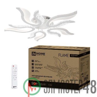 Светильник светодиодный ELEGANT FLAME 90Вт 3000-6500К 7000лм 230В 820х802х87мм с пультом ДУ бел. IN HOME 4690612051536
