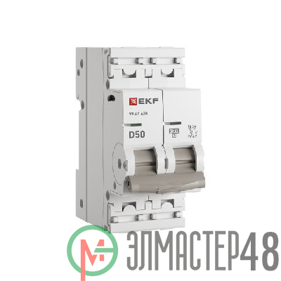 Выключатель автоматический 2п D 50А 4.5кА ВА 47-63N PROxima EKF M634250D