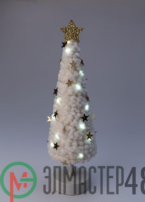 Светильник настольный "Елка" дизайн 2 (белое основание золотая звезда) 20LED плюш 11.5х38.5см тепл. бел. КОСМОС KOC_TAB-B105