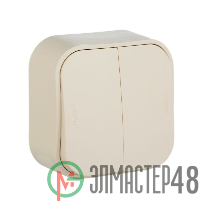 Выключатель 2-кл. ОП Quteo 10А IP20 10АХ сл. кость Leg 782232