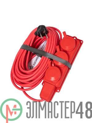 Удлинитель на каучуковой колодке 3х15м 16А IP44 250В 4кВт каучук КГ 3х2.5 красн. УХз16 Россия КОСМОС YKsm15m-3g(16A)KG-R