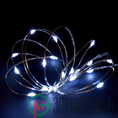 Гирлянда "Роса" 2м 20LED бел. IP20 провод прозр. шнур 0.3м 2AA IEK LGDB500-2-020-02-T-B-20