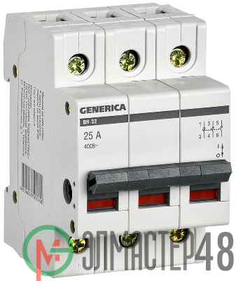 Выключатель нагрузки (мини-рубильник) 3п ВН-32 25А GENERICA ИЭК MNV15-3-025