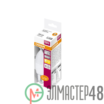Лампа светодиодная LED STAR CLASSIC B 60 6.5W/830 6.5Вт свеча 3000К тепл. бел. E27 550лм 220-240В матов. пласт. OSRAM 4058075134232