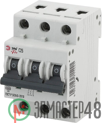 Выключатель автоматический модульный 3п C 25А ВА47-100 Pro NO-901-38 ЭРА Б0031808