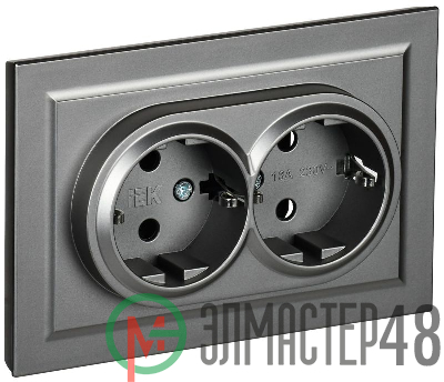 Розетка 2-м СП BRITE РСш12-3-БрС 16А в сборе с заземл. защ. шторки сталь IEK BR-R24-16-K46-F