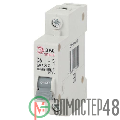 Выключатель автоматический модульный 1п C 6А 4.5кА ВА47-29 SIMPLE-mod-01 ЭРА Б0039218