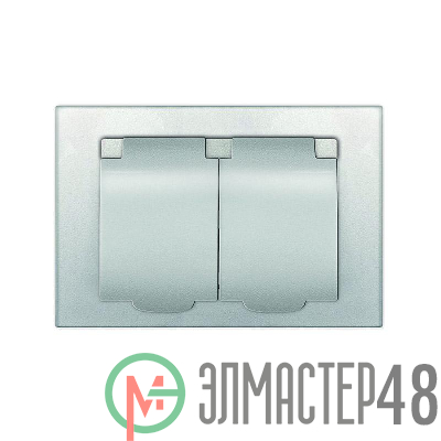 Розетка 2-м СП Афина 16А IP20 с заземл. c крышкой в сборе серебр. Universal A0031-S