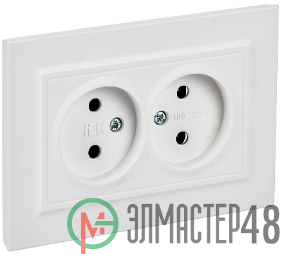 Розетка 2-м СП BRITE РС12-2-БрАБ 10А в сборе без заземл. без защ. шторок арктич. бел. IEK BR-R20-10-K91-F