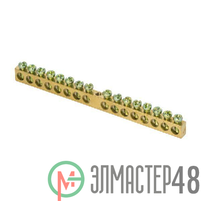 Шина PEN "ноль-земля" 6х9 16 отвер. латунь крепеж по центру PROxima EKF sn0-63-16