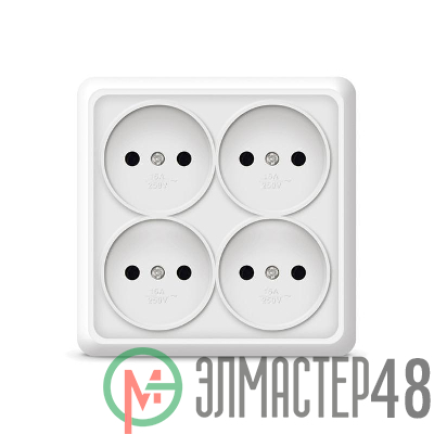 Розетка 4-м ОП Олимп без заземл. квадрат бел. UNIVersal 1164